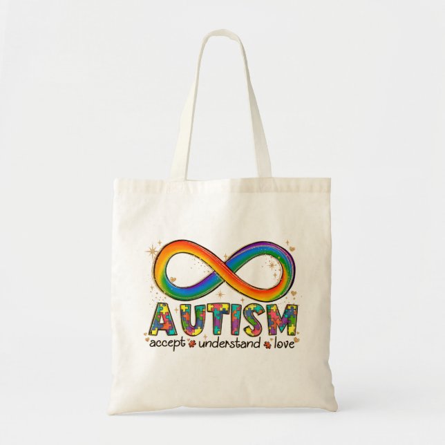 Bolsa Tote Aceitar o Amor Compreender - Consciência do Autism (Frente)