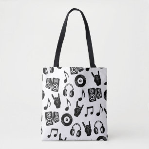 Bolsa Tote Acessórios Musicais: Padrão de Vintagem Monocromát