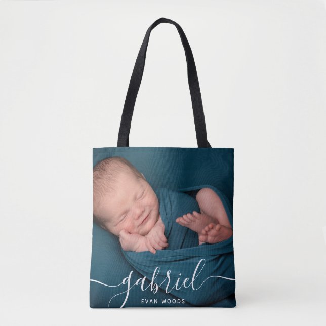 Bolsa Tote Acessórios para Bebê com Nome de Bebê e Foto Perso (Frente)