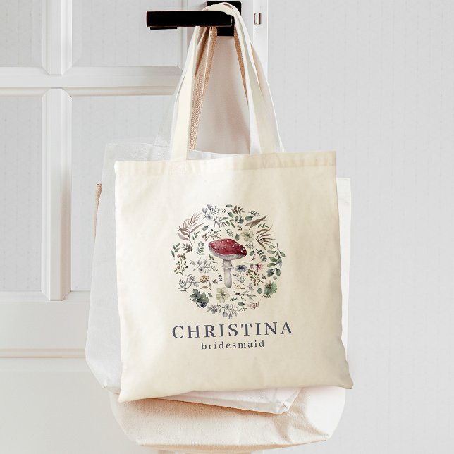 Bolsa Tote Acompanhante de Noiva em Aquarela Botânica com Cog (Watercolor Botanical Greenery Mushroom Bridesmaid Tote Bag)