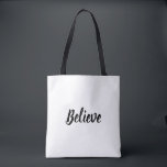 Bolsa Tote Acredite<br><div class="desc">Acredite em texto preto. Por encorajamento. Topografia. Minimalista.</div>