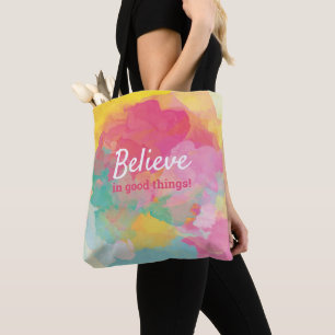 Bolsa Tote Acredite em Coisas Boas Cota Positiva Aquarela
