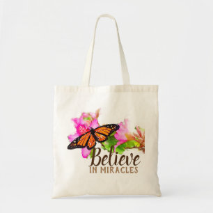 Bolsa Tote Acredite em Milagres Monarch Butterfly e Orchid