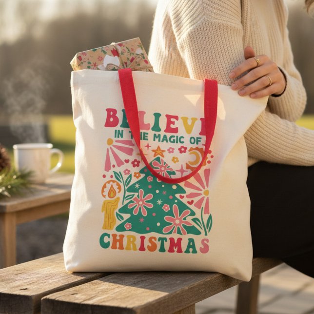Bolsa Tote Acredite Na Magia Do Natal Retro Boho (Criador carregado)