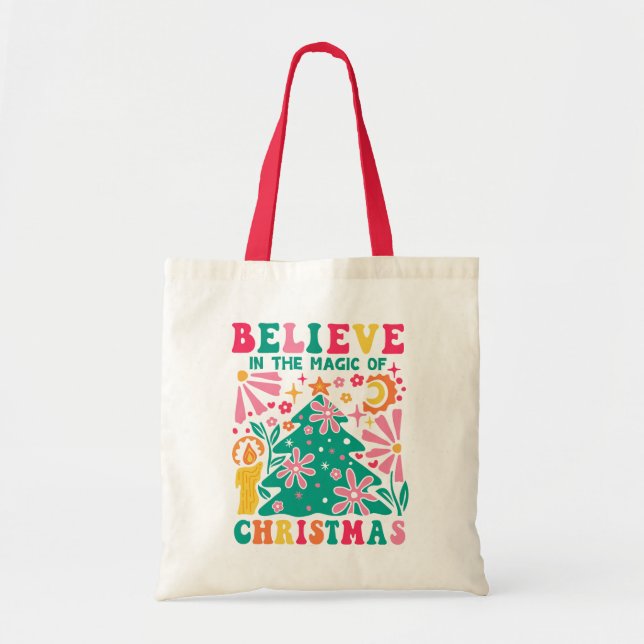 Bolsa Tote Acredite Na Magia Do Retro Boho De Natal (Frente)