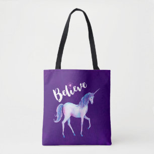 Bolsa Tote Acredite no Unicórnio em Pastel WaterColor
