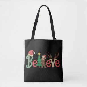 Bolsa Tote Acredite Pé Grande Sasquatch Papai Noel Rena Natal