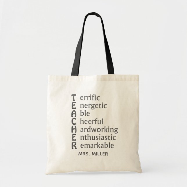 Bolsa Tote Acrônimo para Professores Nome Grande Tote Bag (Frente)
