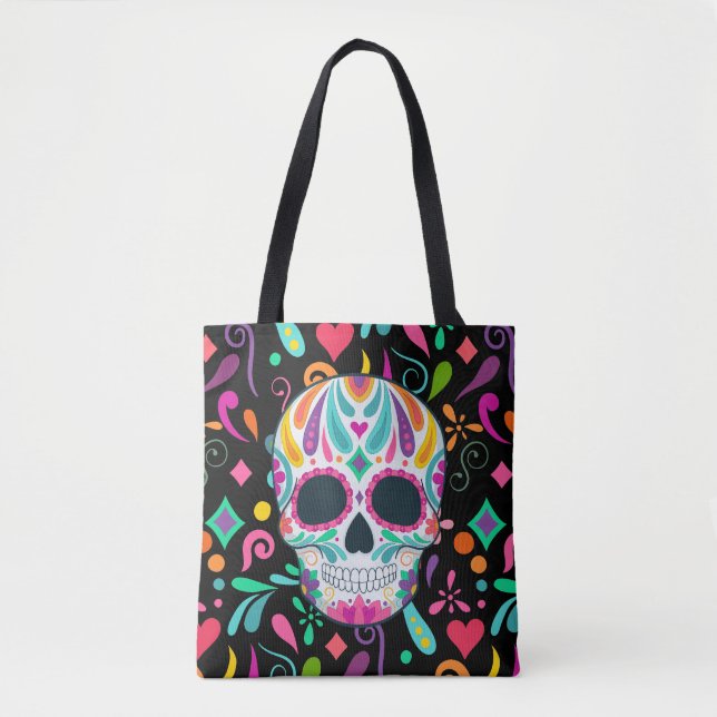 Bolsa Tote Açúcar Colorido Florido Caveira (Frente)