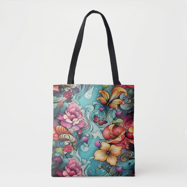 Bolsa Tote AD 020 - Padrão digital floral (Frente)