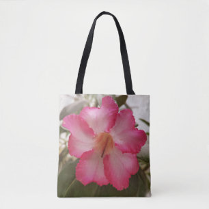Bolsa Tote Adenium flores brancas cor-de-rosa flores florais