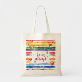Bolsa Tote Adesivo Arco-íris de Amor Sempre, Coração de Aquar
