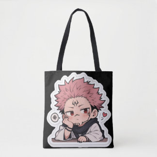 Bolsa Tote Adesivo do Rei Fofo Chibi Emburrado - Cabelo Rosa