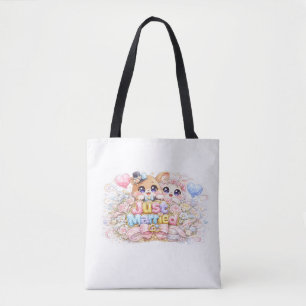 Bolsa Tote Adesivo Pastel de Animais Kawaii Casados Fofos
