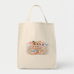 Bolsa Tote Adesivo Pastel de Animais Kawaii Casados Fofos