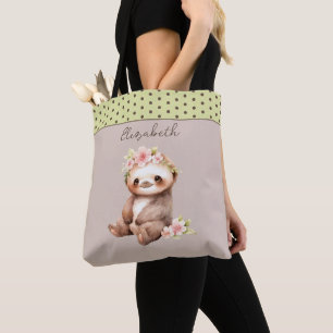 Bolsa Tote Adição de preguiça-branca bolinhas verde