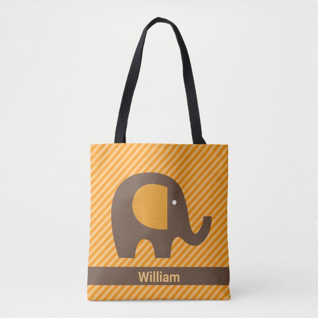 Bolsa Tote Adicionar Nome Faixa Diagonal Laranja Com Elefante (Frente)