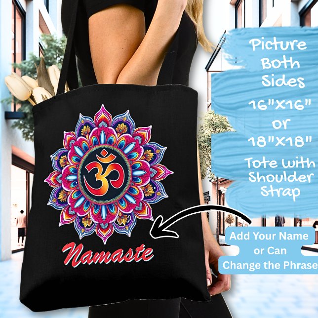Bolsa Tote Adicionar nome, Mandala com símbolo OM em preto (Criador carregado)