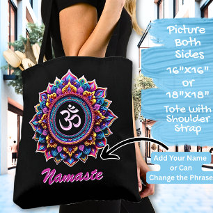 Bolsa Tote Adicionar Nome, Mandala Rosa com símbolo OM em Pre