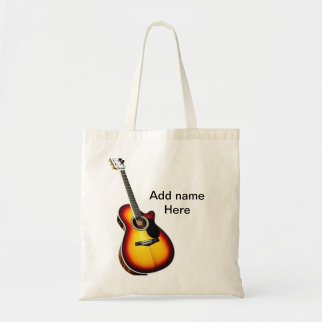 Bolsa Tote Adicione o nome do texto guitarra acústica castanh (Frente)