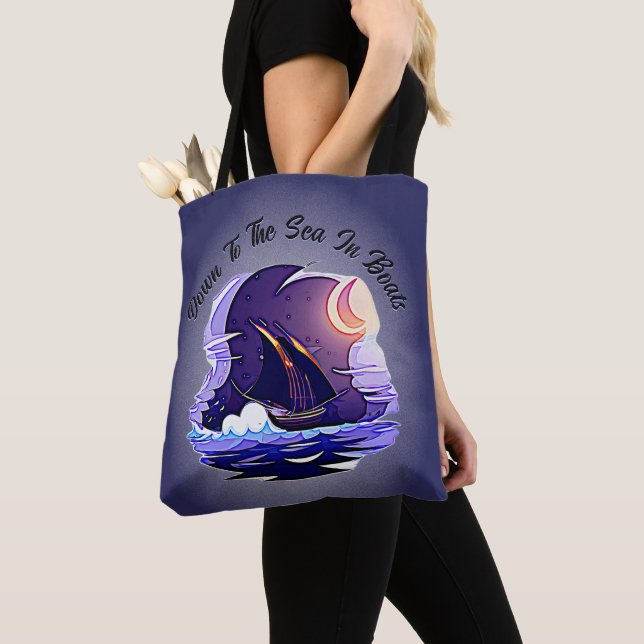 Bolsa Tote Adicione Seu Texto, Vela, Nuvens Azul-Lua (Close Up)