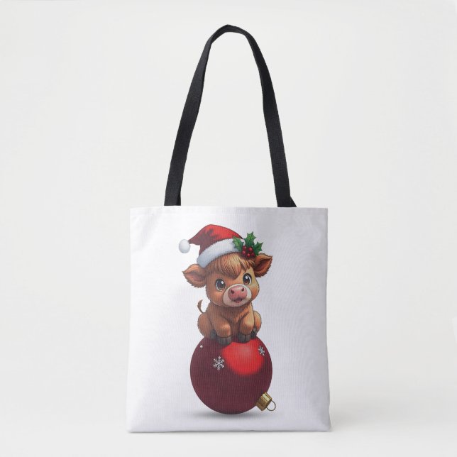Bolsa Tote adorable baby highland cow sitting (Frente)
