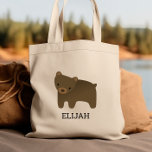 Bolsa Tote Adorable Brown Bear Kids' Personalized<br><div class="desc">This kids' tote bag for animal lovers features a cute illustration of a brown bear. Personalize it with your child's name in black letters. Makes a great book bag for boys or girls!</div>