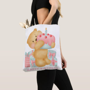 Bolsa Tote Adoráveis Feliz Aniversário Pequeno Urso