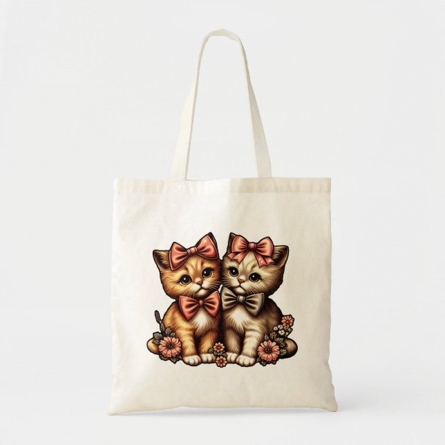 Bolsa Tote Adoráveis Gatinhos Com Arco (Frente)