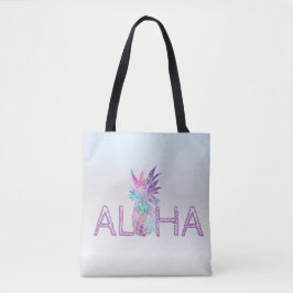 Bolsa Tote Adorável Aloha Abacaxi Havaiano, Prata