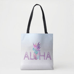 Bolsa Tote Adorável Aloha Abacaxi Havaiano, Prata