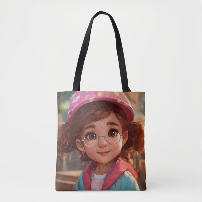 Bolsa Tote "Adorável Cartoon Little Girl" (Frente)