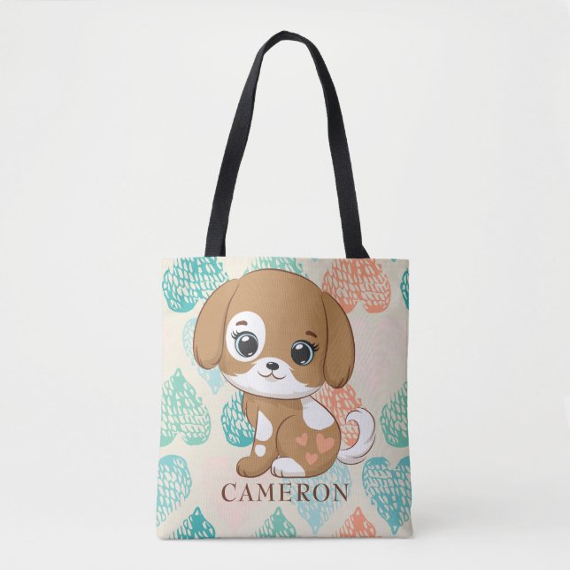 Bolsa Tote Adorável doce cachorrinho de toalha (Frente)