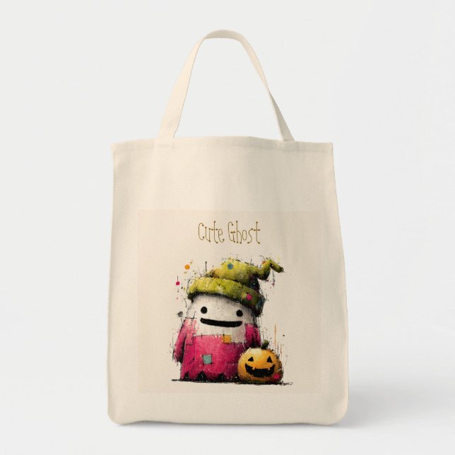 Bolsa Tote Adorável Fantasma de Patchwork em Aquarela no Hall (Frente)