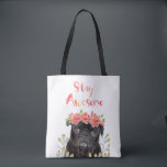 Bolsa Tote Adorável Fique Incrível Pug Watercolor Crown<br><div class="desc">Este adorável design incorpora um bonitinho cãozinho preto,  flor de aquarela e elementos botânicos. design excelente para o bolsa giro</div>
