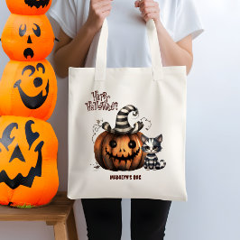 Bolsa Tote Adorável Gatinho Negro e Branco do Halloween