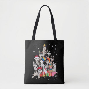 Bolsa Tote Adorável Husky Siberiano Árvore de Natal Amante de