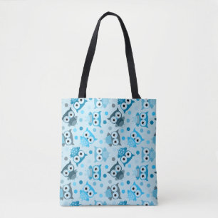 Bolsa Tote Adorável padrão de coruja ciano colorido