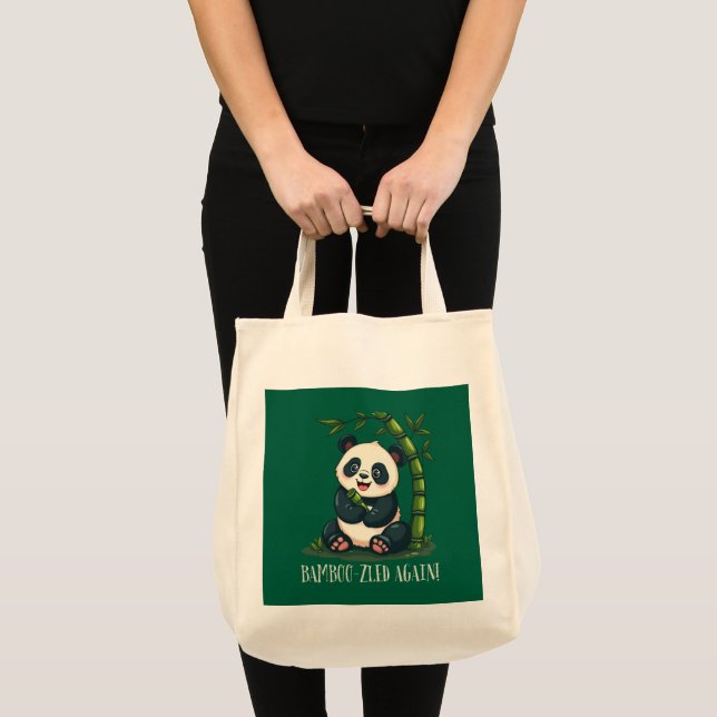 Bolsa Tote Adorável Panda Hugging Bamboo - Cartoon Verde (Frente (produto))