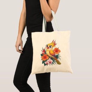 Bolsa Tote Adorável Pássaros Amarelos com flores