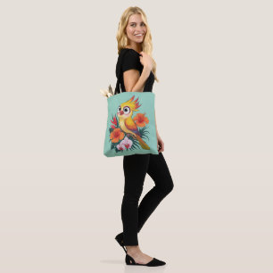 Bolsa Tote Adorável Pássaros Amarelos com flores