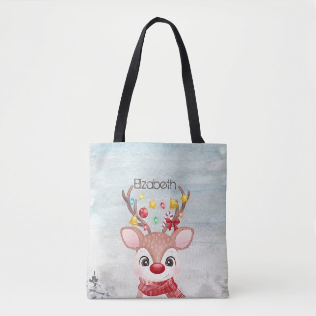 Bolsa Tote Adorável Reindeer de Natal (Frente)