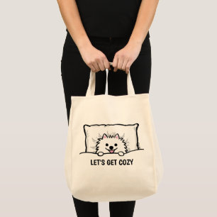 Bolsa Tote Adorável Vamos de Cão Pomerano Branco