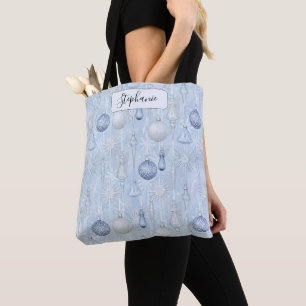 Bolsa Tote Adorno Prateado Azul Sereno Personalizado Diário