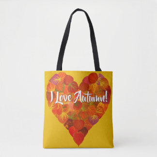 Bolsa Tote Adoro o outono!—Vermelho Aspen Coração 1