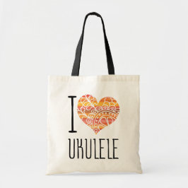 Bolsa Tote Adoro Ukulele Orange Mandala Heart