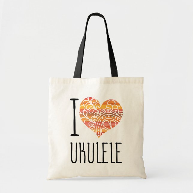 Bolsa Tote Adoro Ukulele Orange Mandala Heart (Frente)