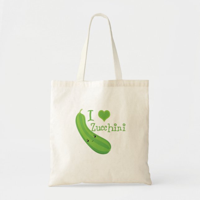 Bolsa Tote Adoro Zucchini sorrindo Kawaii Zucchini (Frente)