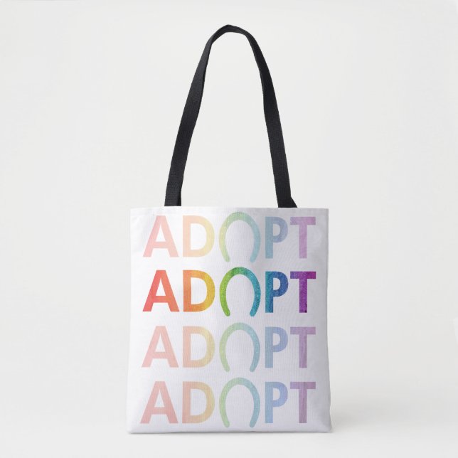 Bolsa Tote Adotar Hoof Stacking Texto Empilhado Arco-Íris (Frente)