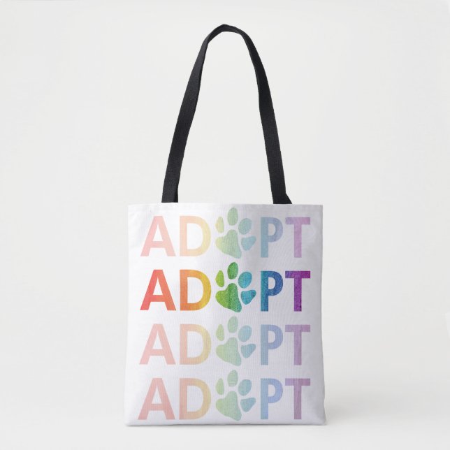 Bolsa Tote Adotar Texto Empilhado do Caminho Arco-Íris (Frente)